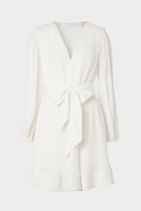 White Dresses-MILLY Liv Pleated Dress White