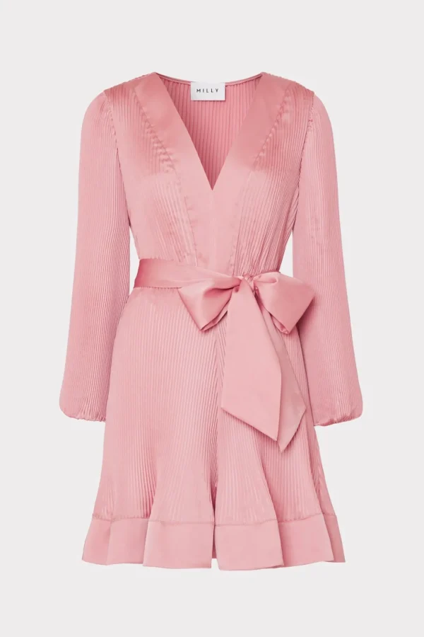 liv_satin_pleated_dress_0.webp Pink Dresses-MILLY Liv Satin Pleated Dress Rose Gold