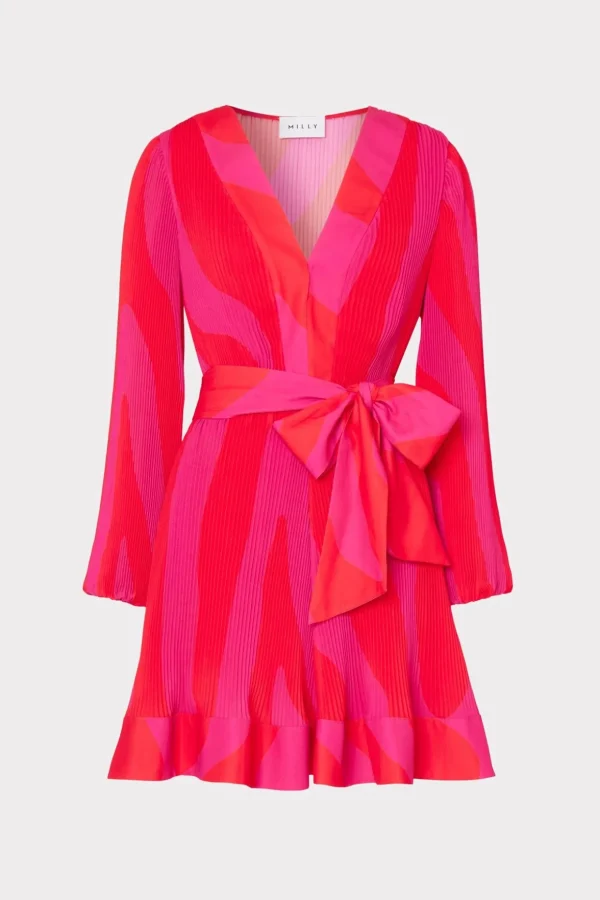 liv_zebra_pleated_dress_0-2.webp Pink Dresses-MILLY Liv Zebra Pleated Dress Milly Pink Multi