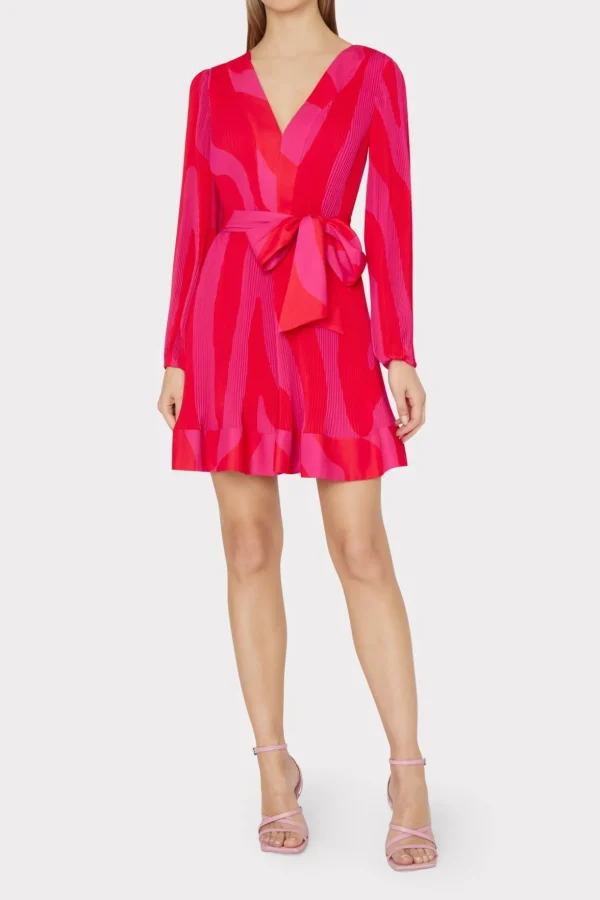 liv_zebra_pleated_dress_1-1.webp Day Dresses-MILLY Liv Zebra Pleated Dress Milly Pink Multi