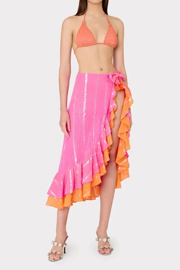 lurex_stripe_ruffle_wrap__1-1.webp Jumpsuits & Rompers-MILLY Lurex Stripe Ruffle Wrap Skirt Neon Pink/Orange