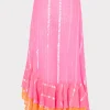 Cover-Ups-MILLY Lurex Stripe Ruffle Wrap Skirt Neon Pink/Orange