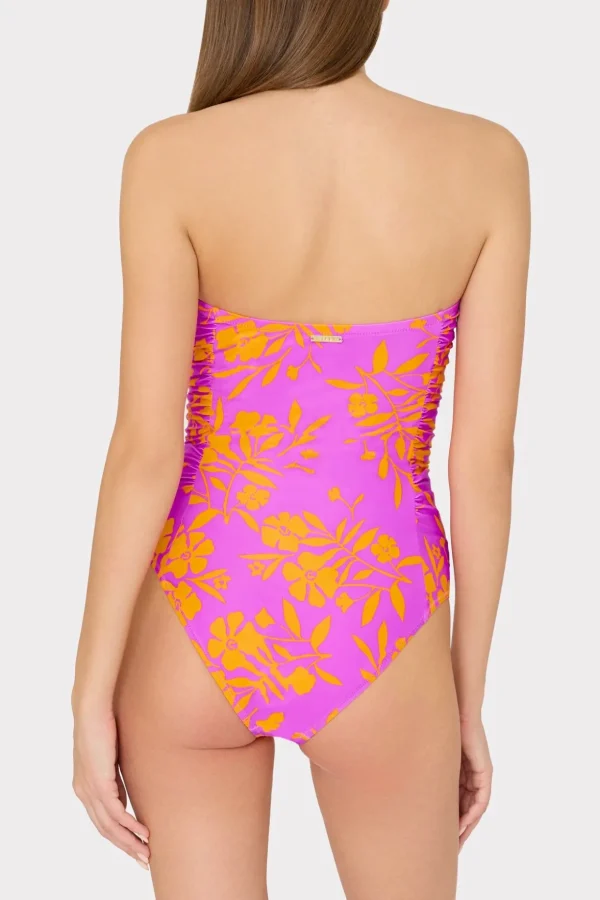 Jumpsuits & Rompers-MILLY Marigold Aroma Ruched One Piece Pink Multi