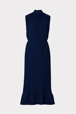 melina_solid_pleated_dres_0-7.webp Day Dresses-MILLY Melina Solid Pleated Dress Navy