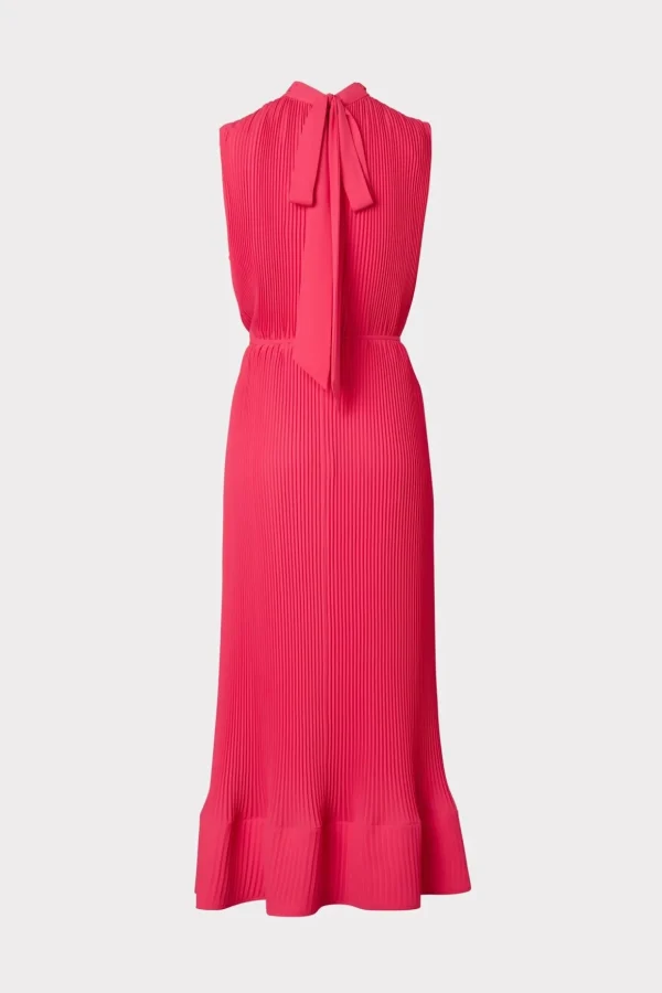 melina_solid_pleated_dres_3-4.webp Day Dresses-MILLY Melina Solid Pleated Dress Milly Pink