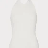 Sweaters & Knits-MILLY Metal Neck Trim Halter Top Ecru