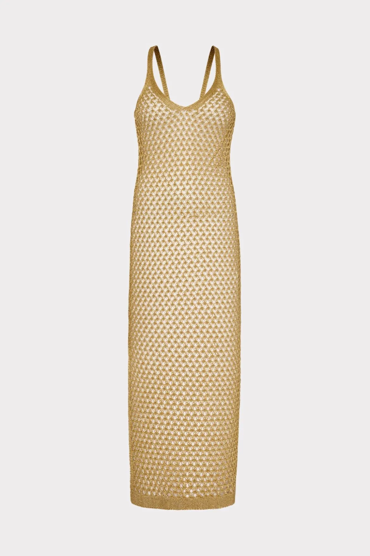 Jumpsuits & Rompers-MILLY Metallic Mesh V Neck Midi Cover-Up Dress Gold