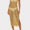 Jumpsuits & Rompers-MILLY Metallic Mesh V Neck Midi Cover-Up Dress Gold