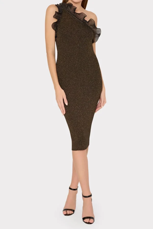 metallic_scallop_ruffle_o_1-1.webp Knit Dresses-MILLY Metallic Scallop Ruffle One Shoulder Dress Gold