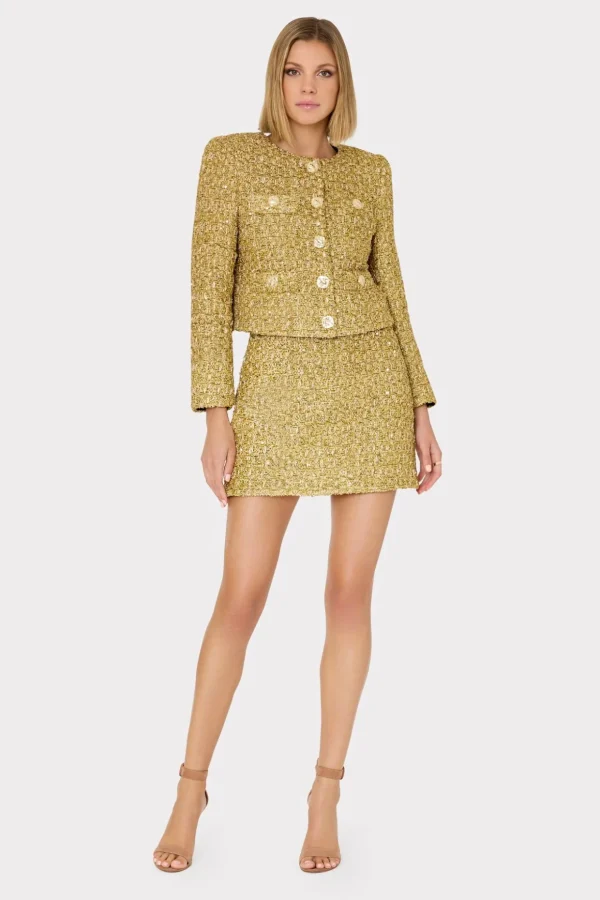Skirts-MILLY Metallic Tweed Modern Mini Skirt Gold