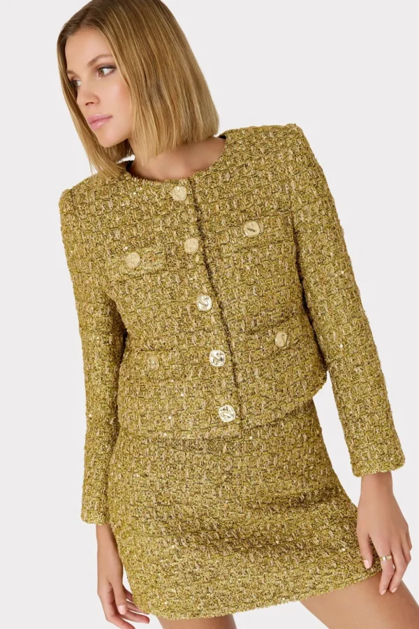 Skirts-MILLY Metallic Tweed Modern Mini Skirt Gold