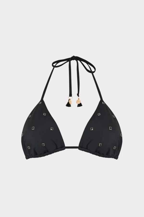 Jumpsuits & Rompers-MILLY Millie Diamond Heat Set Triangle Bikini Top Black