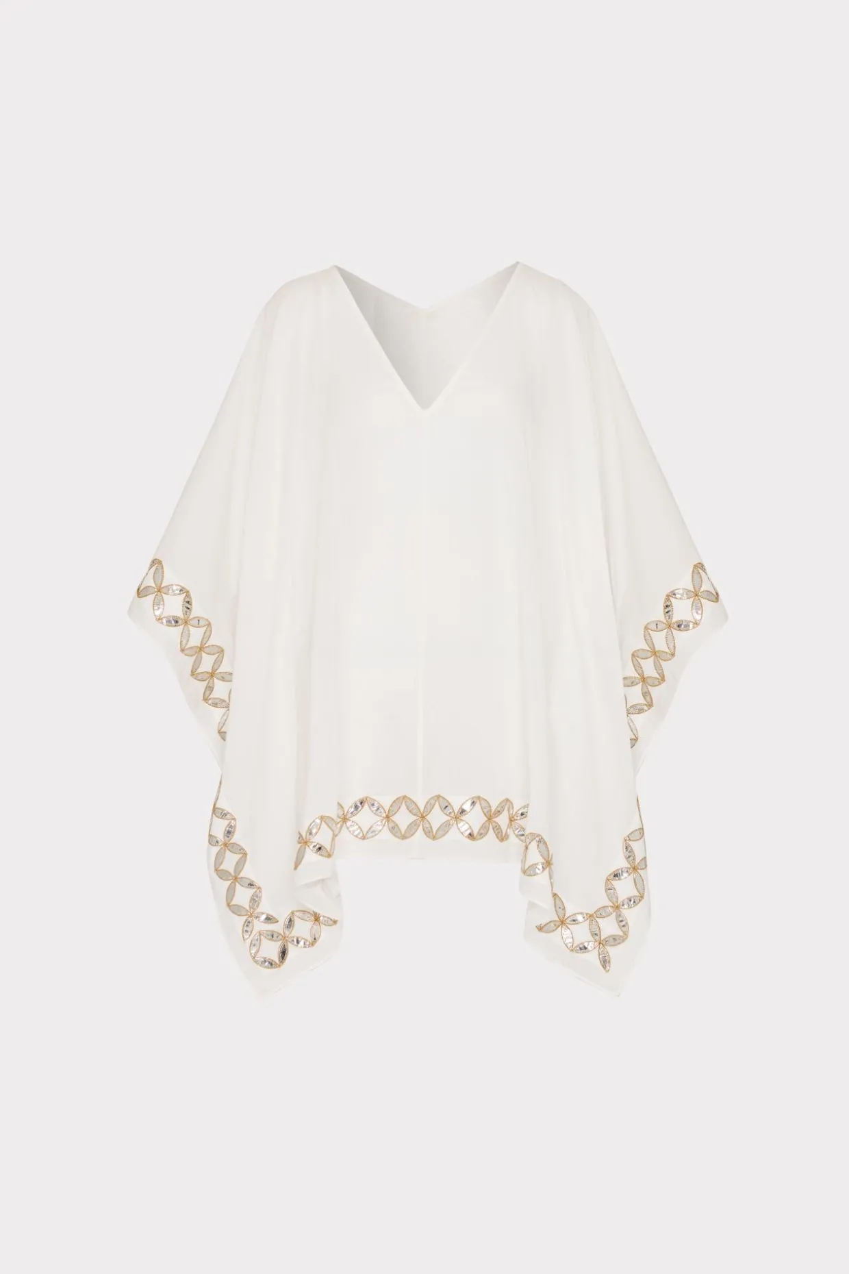 Jumpsuits & Rompers-MILLY Mirrored Embroidery Caftan White/Gold