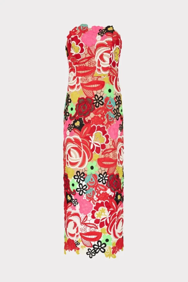 multi_color_lace_dress_0-2.webp Evening Gowns-MILLY Multi Color Lace Dress Red Multi