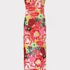 Cocktail Dresses-MILLY Multi Color Lace Dress Red Multi