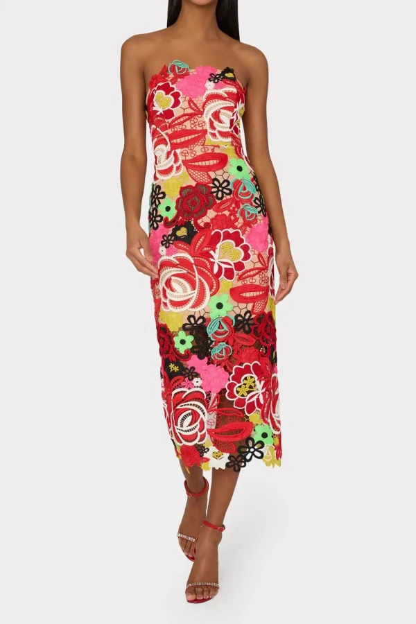 multi_color_lace_dress_1-2.webp Evening Gowns-MILLY Multi Color Lace Dress Red Multi