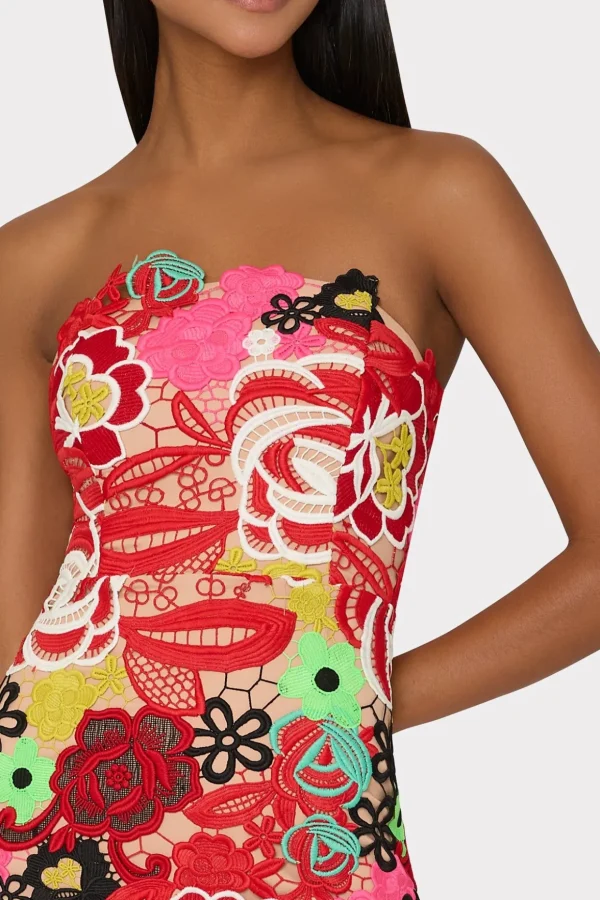 Cocktail Dresses-MILLY Multi Color Lace Dress Red Multi