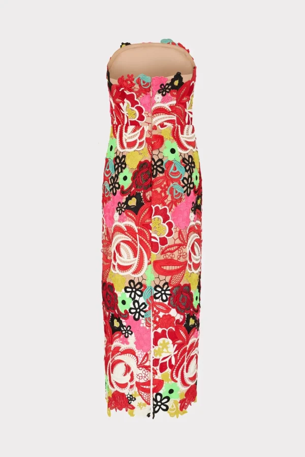Cocktail Dresses-MILLY Multi Color Lace Dress Red Multi