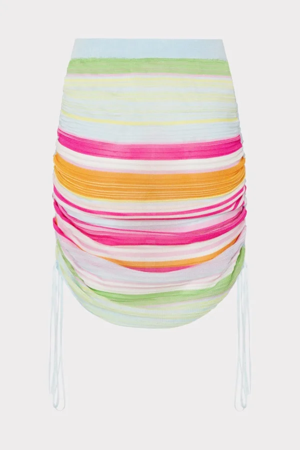 multi_stripe_ruched_skirt_3.webp Jumpsuits & Rompers-MILLY Multi Stripe Ruched Skirt Pink Multi