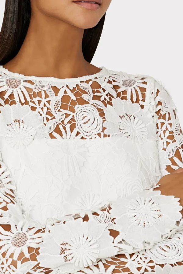 White Dresses-MILLY Nessa 3D Lace Dress White