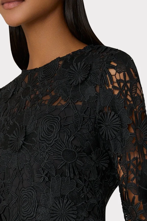 Little Black Dresses-MILLY Nessa 3D Lace Dress Black