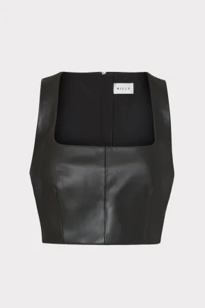 nickie_vegan_leather_crop_0-1.webp Tops-MILLY Nickie Vegan Leather Crop Top Black