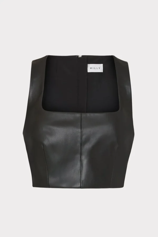 nickie_vegan_leather_crop_0.webp Matching Sets-MILLY Nickie Vegan Leather Crop Top Black
