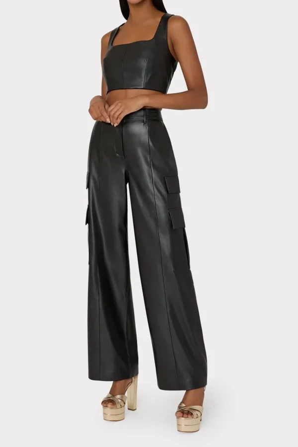 nickie_vegan_leather_crop_1.webp Matching Sets-MILLY Nickie Vegan Leather Crop Top Black