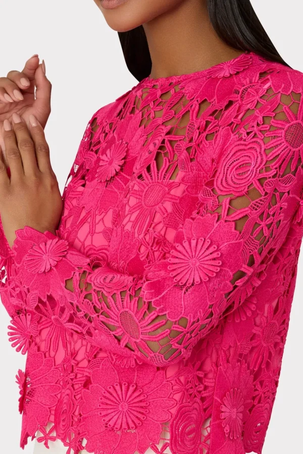 Jumpsuits & Rompers-MILLY Nori 3D Lace Shirt Milly Pink