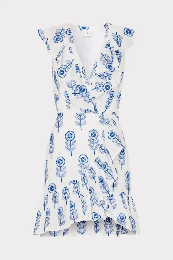 novi_poppy_embroidery_wra_0.webp Jumpsuits & Rompers-MILLY Novi Poppy Embroidery Wrap Dress White/Blue