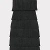 Little Black Dresses-MILLY Nuoir Metallic Fringe Dress Black Metallic