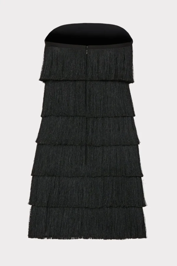 Little Black Dresses-MILLY Nuoir Metallic Fringe Dress Black Metallic