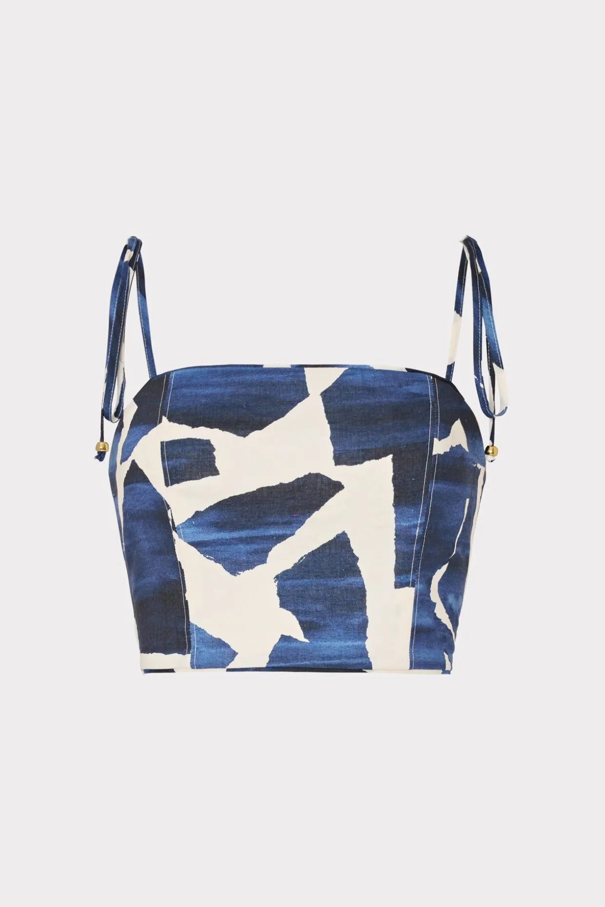 Cover-Ups-MILLY Ocean Puzzle Viscose Linen Tie Top Navy Multi