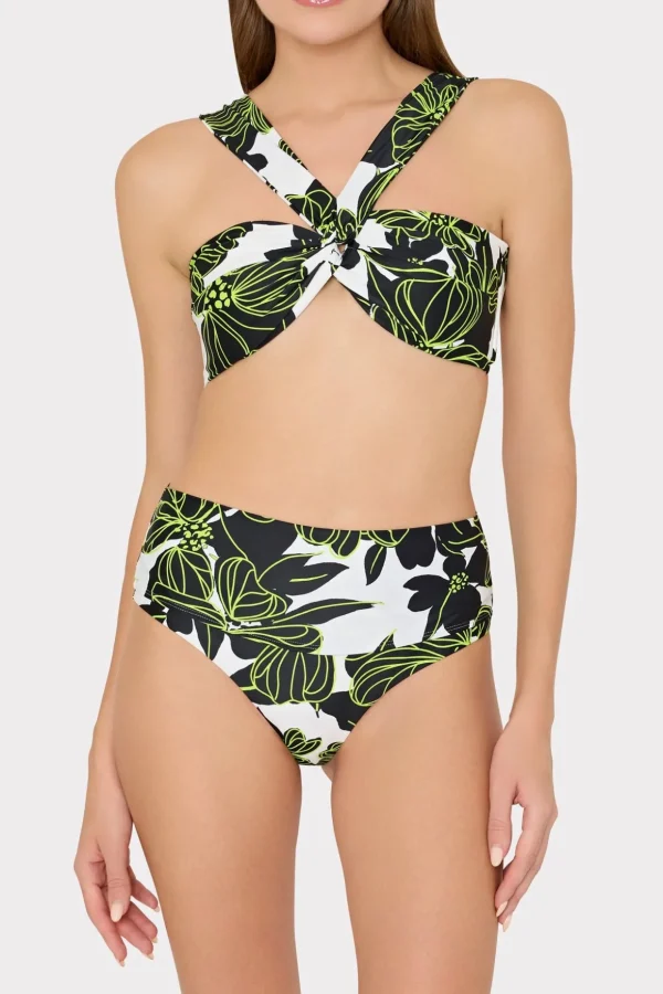 olivia_sea_of_petals_drap_1-1.webp Jumpsuits & Rompers-MILLY Olivia Sea Of Petals Draped Bandeau Top Chartreuse/Black