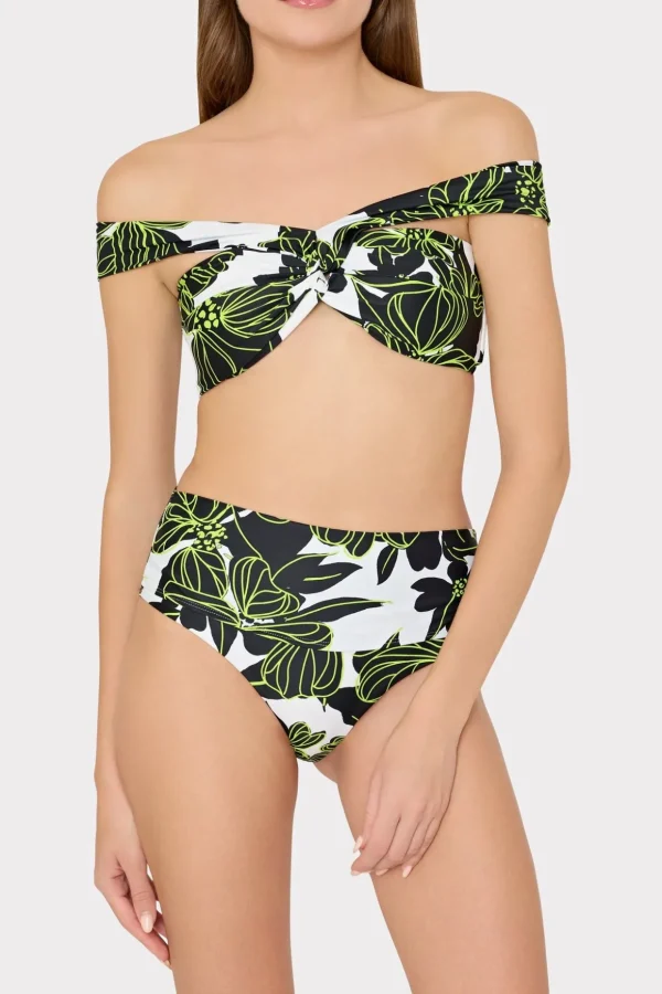olivia_sea_of_petals_drap_3.webp Bikinis-MILLY Olivia Sea Of Petals Draped Bandeau Top Chartreuse/Black