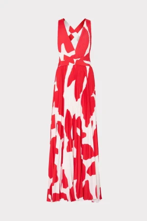 oria_grand_foliage_pleate_0-2.webp Evening Gowns-MILLY Oria Grand Foliage Pleated Dress Red/White