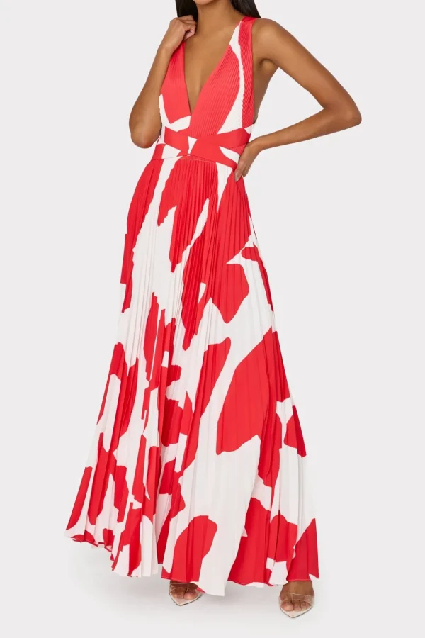 oria_grand_foliage_pleate_1-2.webp Evening Gowns-MILLY Oria Grand Foliage Pleated Dress Red/White
