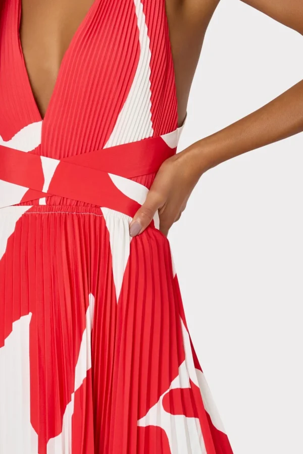 oria_grand_foliage_pleate_2.webp Jumpsuits & Rompers-MILLY Oria Grand Foliage Pleated Dress Red/White