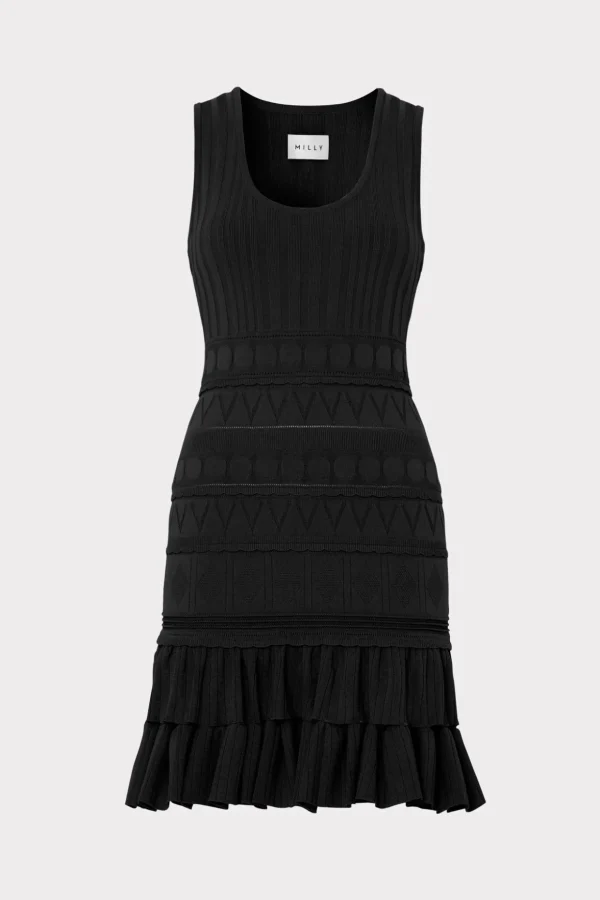 Day Dresses-MILLY Pepper Knit Ruffle Mini Dress Black