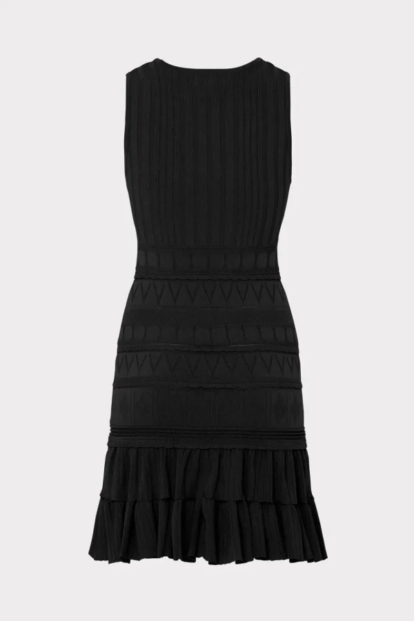 Day Dresses-MILLY Pepper Knit Ruffle Mini Dress Black