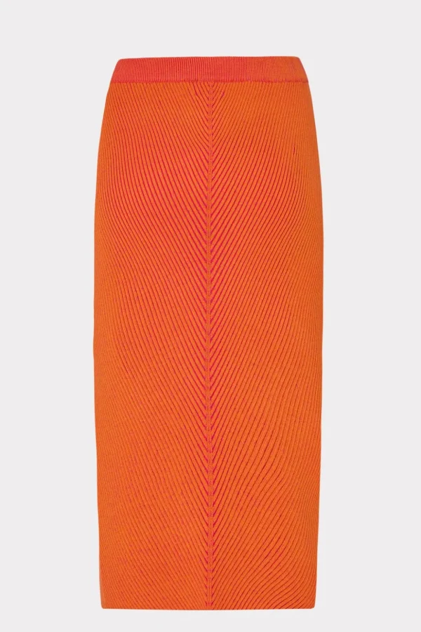 Matching Sets-MILLY Plaited Knit Midi Skirt Pink/Coral