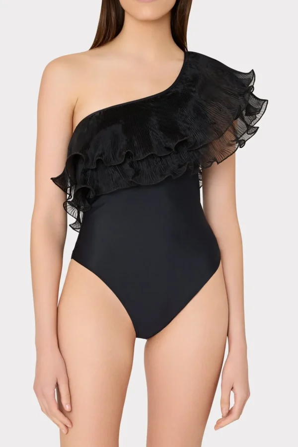 pleated_organza_one_shoul_1-1.webp Jumpsuits & Rompers-MILLY Pleated Organza One Shoulder One Piece Black