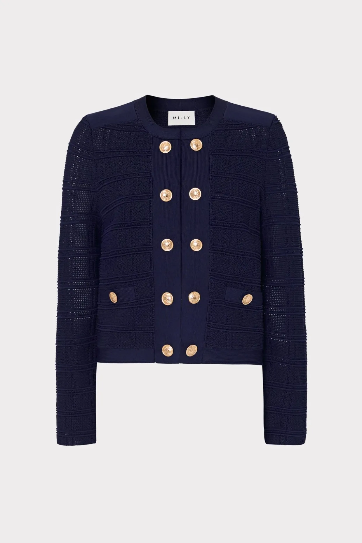 Sweaters & Knits-MILLY Pointelle Textured Knit Jacket Navy
