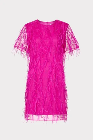 Pink Dresses-MILLY Rana Feather Dress Fuchsia