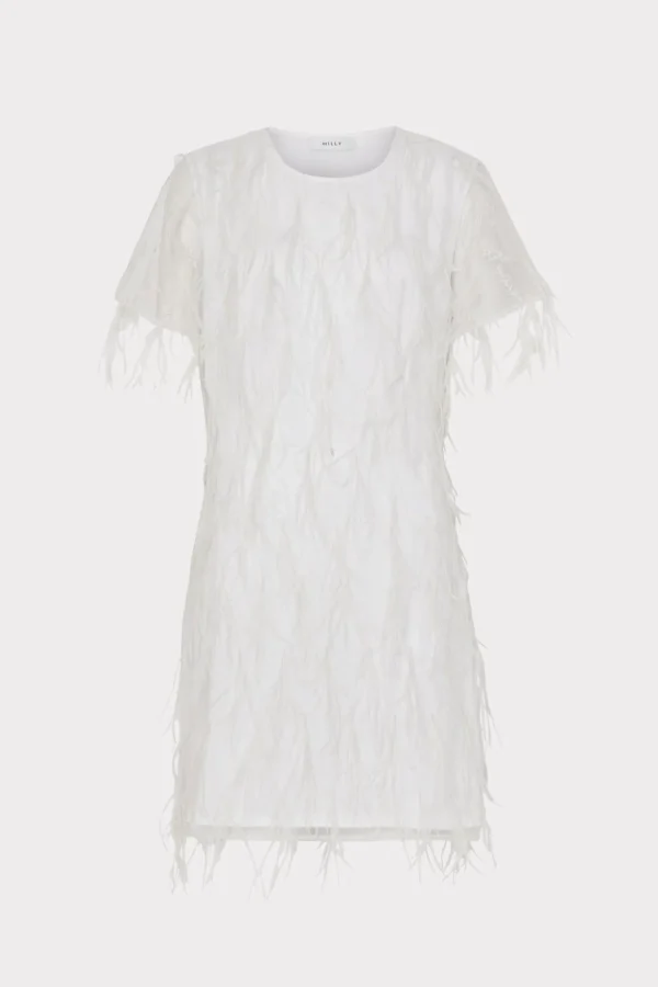 White Dresses-MILLY Rana Feather Dress White