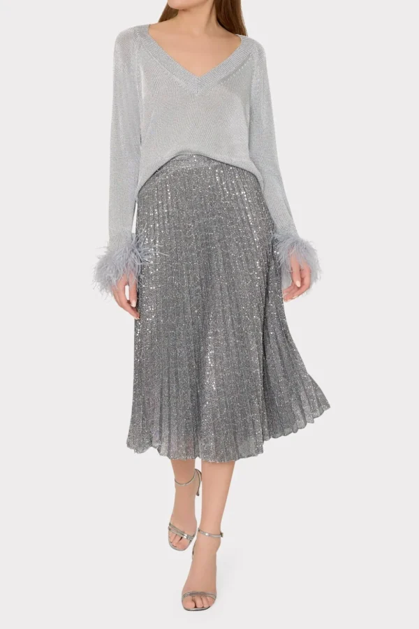 rayla_pleated_sequins_ski_1.webp Skirts-MILLY Rayla Pleated Sequins Skirt Silver
