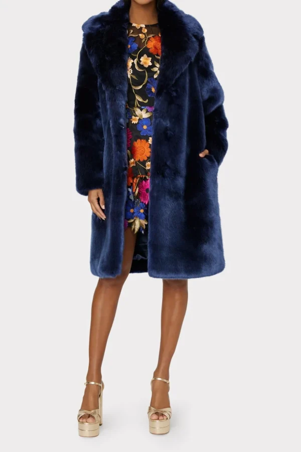 Coats & Jackets-MILLY Riley Faux Fur Coat Navy