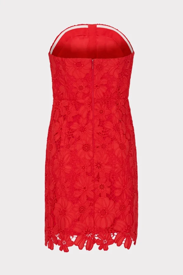 Cocktail Dresses-MILLY Roja Lace Mini Dress Red