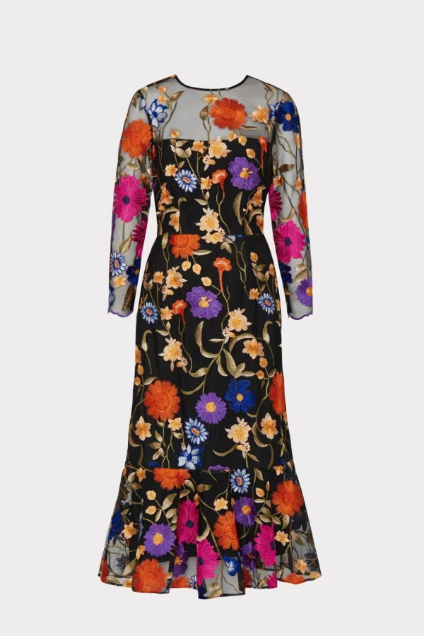 rosalind_fall_foliage_emb_0.webp Jumpsuits & Rompers-MILLY Rosalind Fall Foliage Embroidery Dress Black Multi