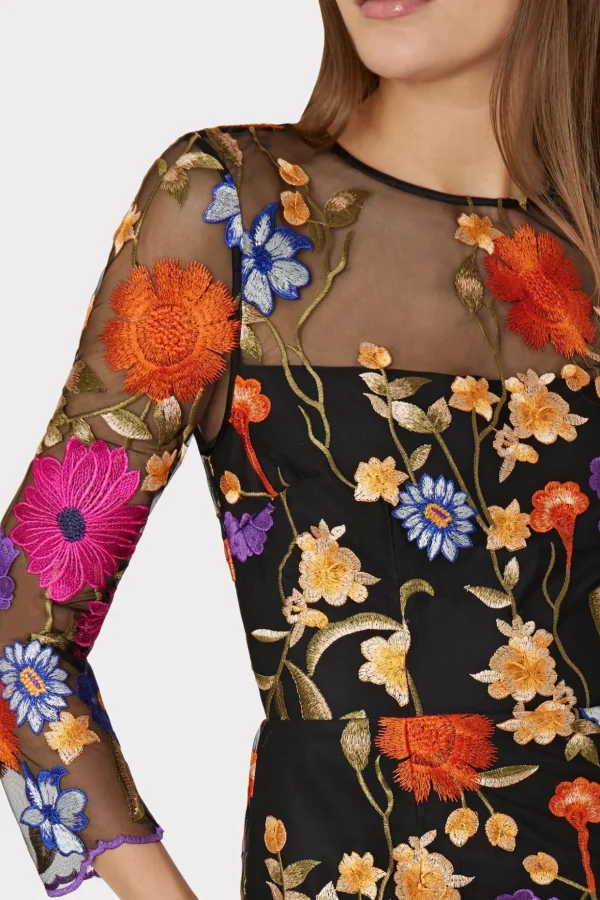 Guest Of Dresses-MILLY Rosalind Fall Foliage Embroidery Dress Black Multi